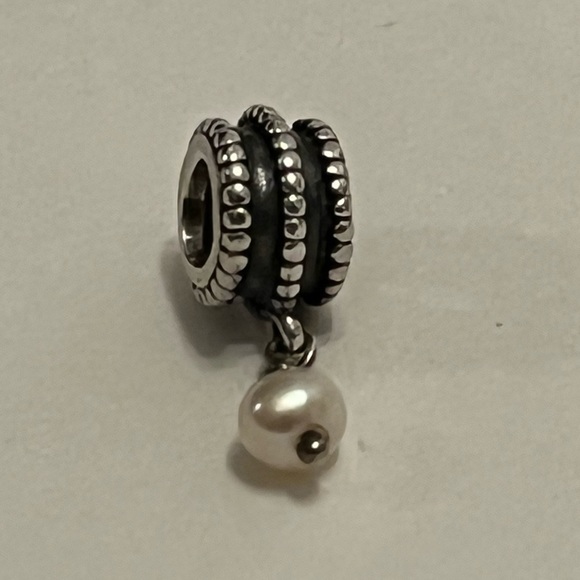 Retired PANDORA Sterling Silver Beveled Pearl Dangle Charm - Picture 4 of 5
